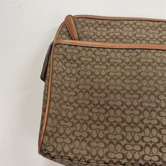 Authentic COACH Signature  Pouch Clutch Canvas/Leather Beige/Brown Large Unisex